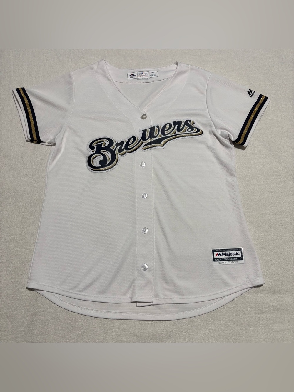 Women’s Majestic Milwaukee Brewers Home Baseball Jersey | White | Size Large